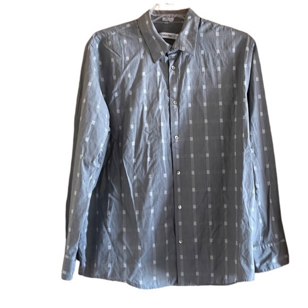 Calvin Klein Vintage Mens XL Button Down Shirt Cotton Grey Checked